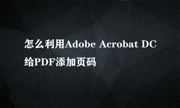 怎么利用Adobe Acrobat DC给PDF添加页码