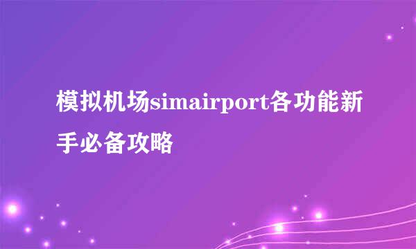模拟机场simairport各功能新手必备攻略