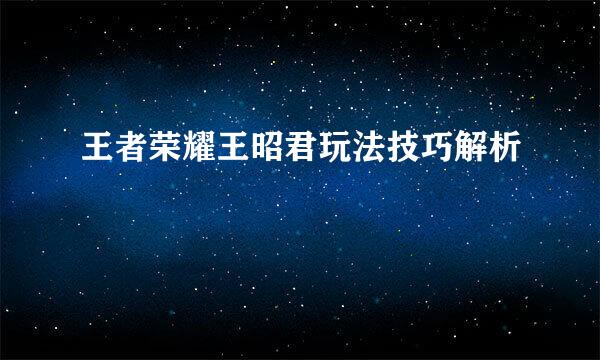 王者荣耀王昭君玩法技巧解析
