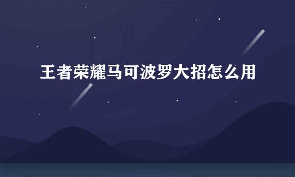 王者荣耀马可波罗大招怎么用