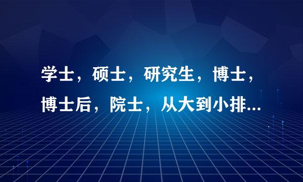 学士，硕士，研究生，博士，博士后，院士，从大到小排序。顺便解释一下什么是学士和院士，谢谢
