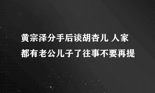 黄宗泽分手后谈胡杏儿 人家都有老公儿子了往事不要再提