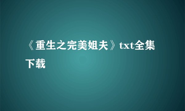 《重生之完美姐夫》txt全集下载