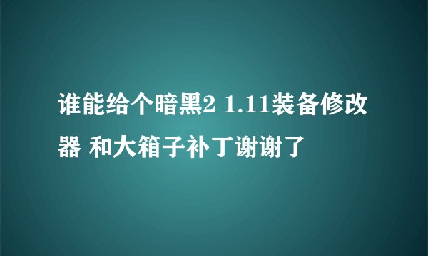 谁能给个暗黑2 1.11装备修改器 和大箱子补丁谢谢了