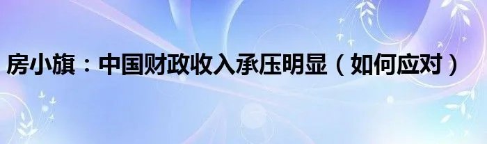 房小旗：中国财政收入承压明显（如何应对）