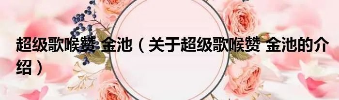 超级歌喉赞 金池(关于超级歌喉赞 金池的介绍)