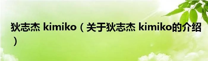 狄志杰 kimiko（关于狄志杰 kimiko的介绍）
