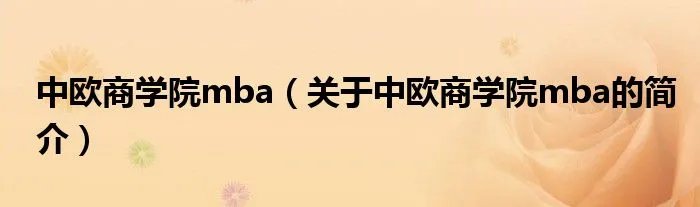 中欧商学院mba(关于中欧商学院mba的简介)