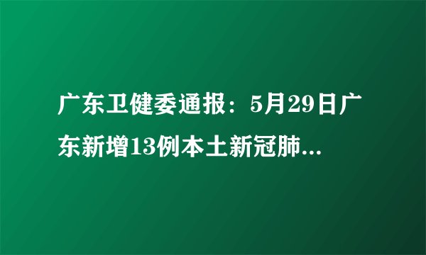 广东卫健委通报：5月29日广东新增13例本土新冠肺炎无症状感染者