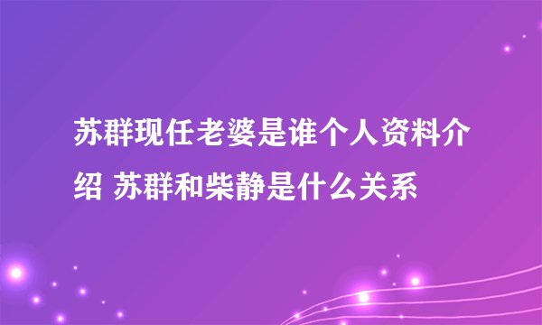 苏群现任老婆是谁个人资料介绍 苏群和柴静是什么关系