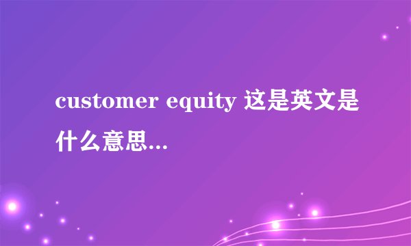 customer equity 这是英文是什么意思???不要用字面意思翻字...