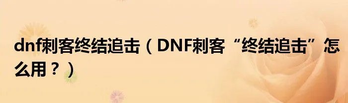 dnf刺客终结追击（DNF刺客“终结追击”怎么用？）