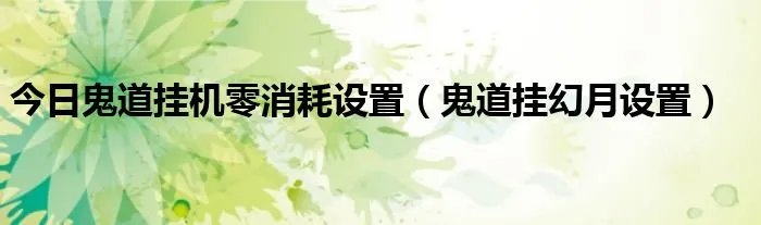 今日鬼道挂机零消耗设置（鬼道挂幻月设置）