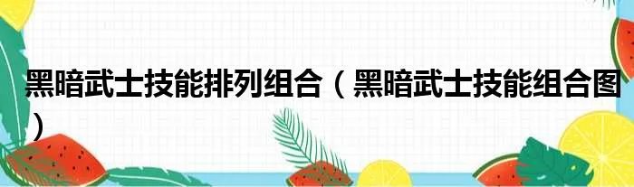黑暗武士技能排列组合（黑暗武士技能组合图）