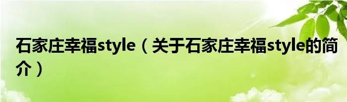 石家庄幸福style（关于石家庄幸福style的简介）