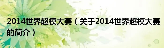 2014世界超模大赛（关于2014世界超模大赛的简介）