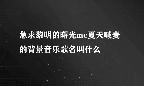 急求黎明的曙光mc夏天喊麦的背景音乐歌名叫什么