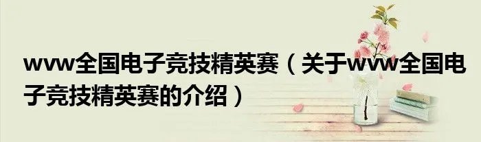 wvw全国电子竞技精英赛（关于wvw全国电子竞技精英赛的介绍）