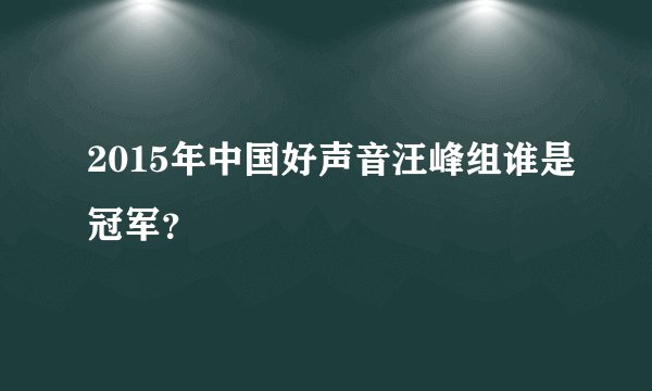 2015年中国好声音汪峰组谁是冠军？