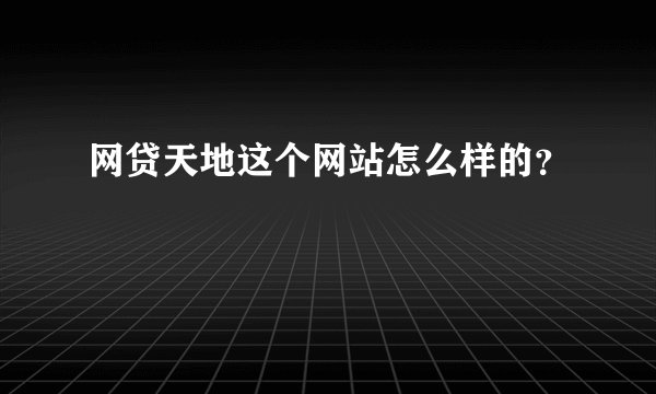 网贷天地这个网站怎么样的？