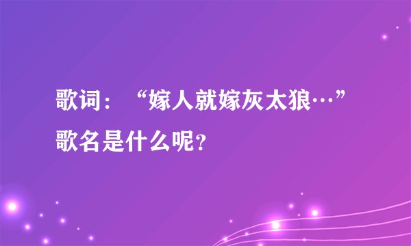 歌词：“嫁人就嫁灰太狼…”歌名是什么呢？