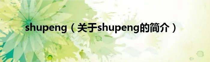 shupeng（关于shupeng的简介）