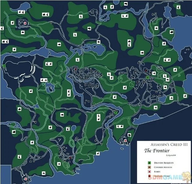 刺客信条3狩猎地图，告诉你刺客信条3中动物都在哪儿！
