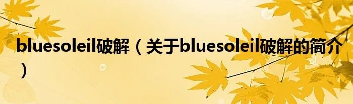 bluesoleil破解（关于bluesoleil破解的简介）