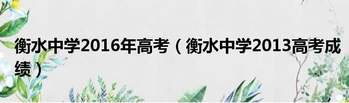 衡水中学2016年高考（衡水中学2013高考成绩）