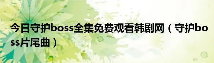 今日守护boss全集免费观看韩剧网（守护boss片尾曲）