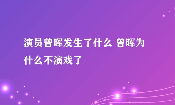 演员曾晖发生了什么 曾晖为什么不演戏了