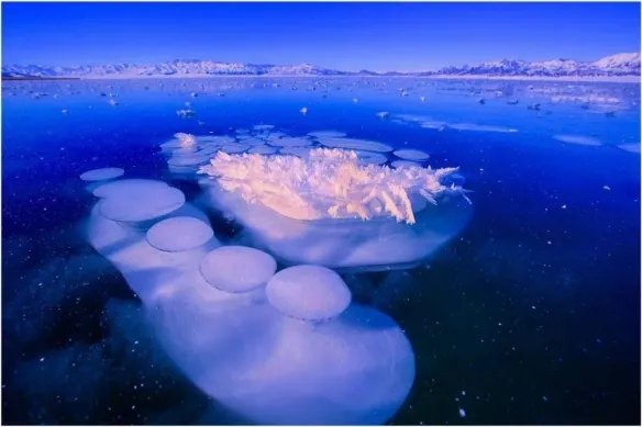 新疆赛里木湖惊现蓝冰拼图!大自然鬼斧神工美到窒息!