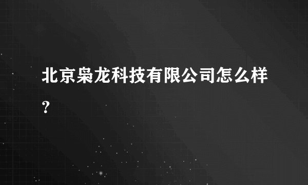 北京枭龙科技有限公司怎么样？