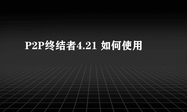 P2P终结者4.21 如何使用